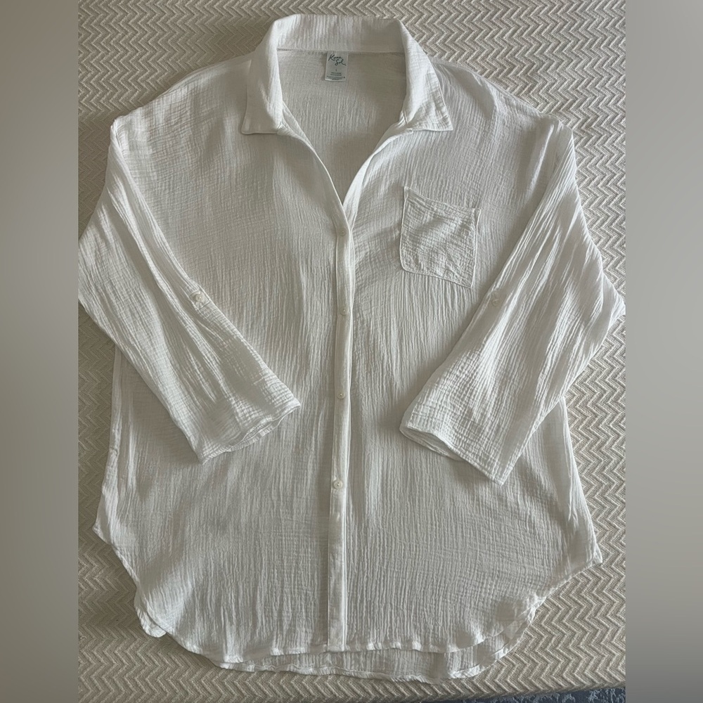 Kona Sol White Button-Down Gauze Shirt